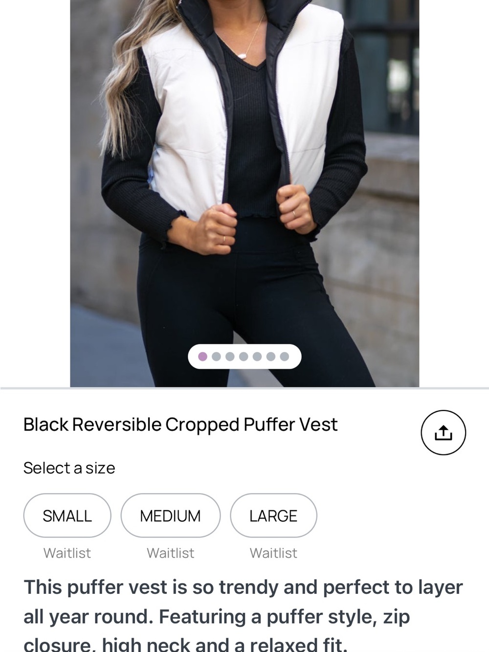 Reversible Cropped Puffer Vest - White Front / Black Back